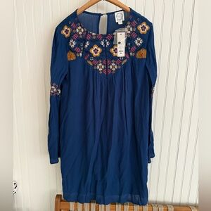 Francescas Collections Blue Dress Size Small with Multicolor Embroidery NWT